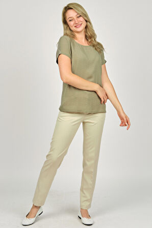 Ella Camelia Kadın İşlemeli Bluz 19E093 Haki