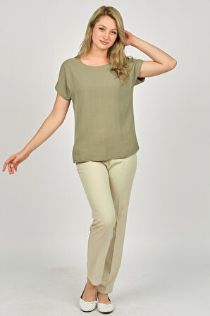 Ella Camelia Kadın İşlemeli Bluz 19E093 Haki