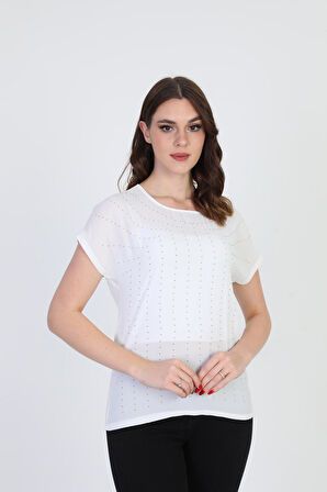 Ella Camelia Kadın İşlemeli Bluz 19E093 Ekru