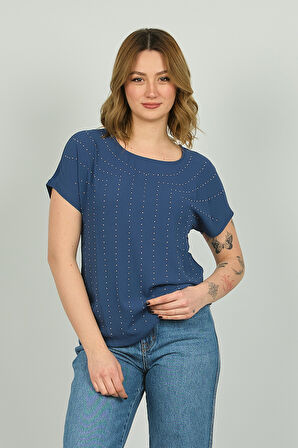 Ella Camelia Kadın İşlemeli Bluz 19E093 Indigo