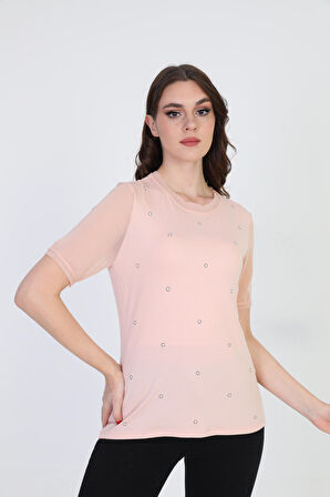 Ella Camelia Kadın Taş Detaylı Bluz 19E056 Pudra