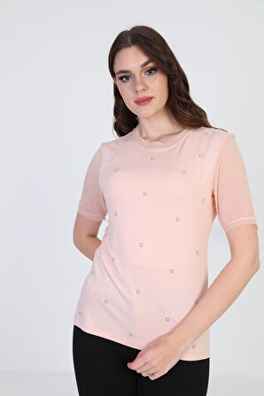 Ella Camelia Kadın Taş Detaylı Bluz 19E056 Pudra