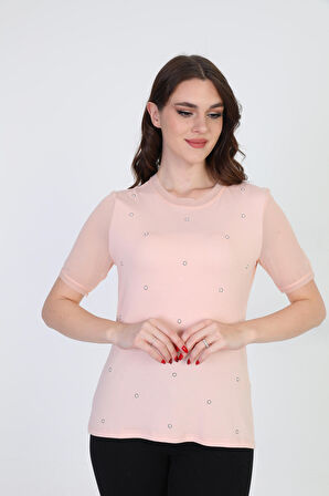 Ella Camelia Kadın Taş Detaylı Bluz 19E056 Pudra