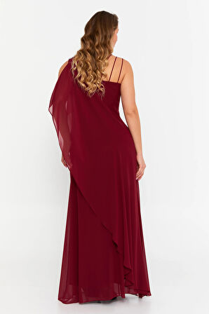 Şeref Vural Kadın Büyük Beden Kolsuz Taş Detaylı Uzun Abiye Elbise 6671 Bordo