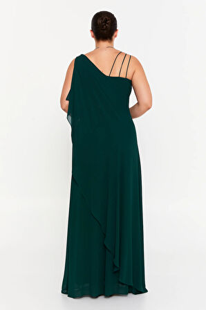 Şeref Vural Kadın Büyük Beden Kolsuz Taş Detaylı Uzun Abiye Elbise 6671 Nefti