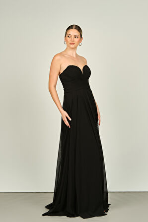 Şeref Vural Kadın Straplez Uzun Abiye Elbise 5437021 Siyah