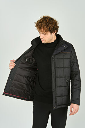 Daynax Erkek Hakim Yaka Çıtçıt ve Fermuar Kapamalı Uzun Kaban 2500 Siyah