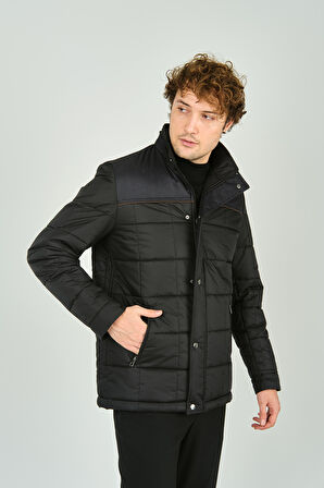 Daynax Erkek Hakim Yaka Çıtçıt ve Fermuar Kapamalı Uzun Kaban 2500 Siyah