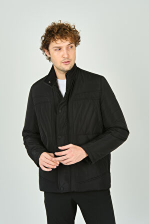 Lucas Erkek Fermuar ve Çıtçıt Kapamalı Hakim Yaka Kaban 4785 Siyah