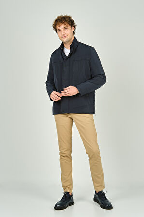 Lucas Erkek Fermuar ve Çıtçıt Kapamalı Hakim Yaka Kaban 4785 Lacivert