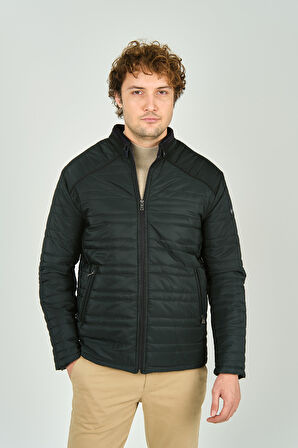 Lucas Erkek Dik Yaka Deri Biyeli Kapitone Mont 4706 Yeşil