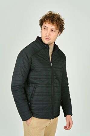 Lucas Erkek Dik Yaka Deri Biyeli Kapitone Mont 4706 Yeşil