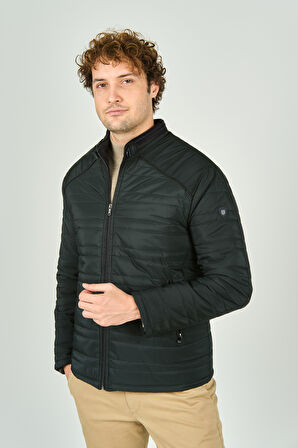 Lucas Erkek Dik Yaka Deri Biyeli Kapitone Mont 4706 Yeşil