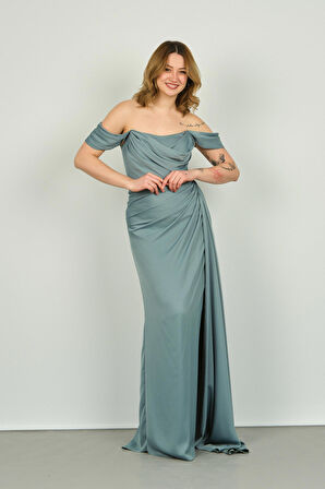 Şeref Vural Kadın Straplez Uzun Abiye Elbise 5438001 Küf Yeşili