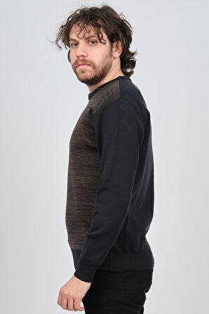 Haki Triko Erkek Bisiklet Yaka Desenli Kazak 60862013 Lacivert