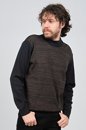 Haki Triko Erkek Yarım Balıkçı Yaka Desenli Kazak 60872013 Lacivert