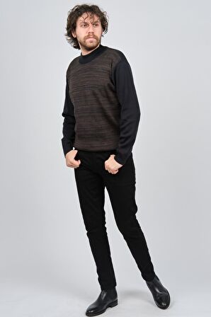 Haki Triko Erkek Yarım Balıkçı Yaka Desenli Kazak 60872013 Lacivert