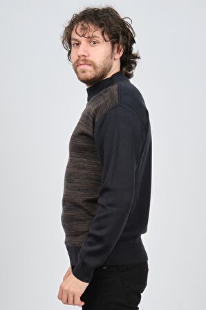 Haki Triko Erkek Yarım Balıkçı Yaka Desenli Kazak 60872013 Lacivert