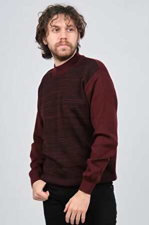 Haki Triko Erkek Yarım Balıkçı Yaka Desenli Kazak 60872013 Bordo