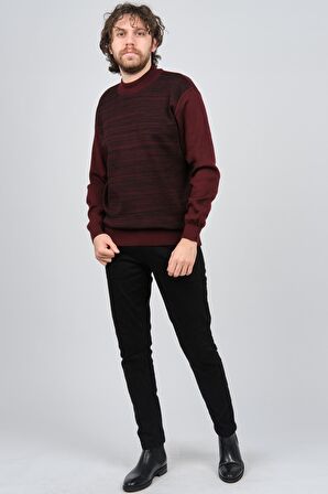 Haki Triko Erkek Yarım Balıkçı Yaka Desenli Kazak 60872013 Bordo