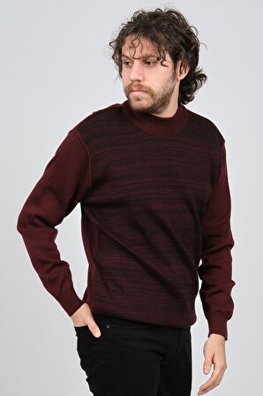 Haki Triko Erkek Yarım Balıkçı Yaka Desenli Kazak 60872013 Bordo