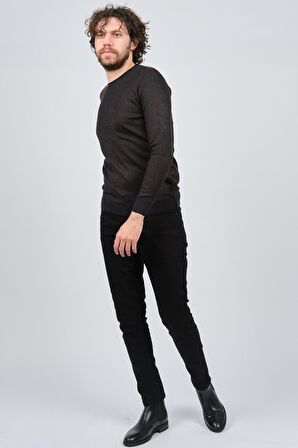 Çizgi Triko Erkek Bisiklet Yaka Slim Fit Desenli Kazak 42554255 Lacivert