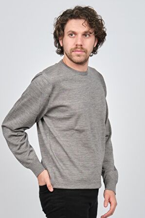 Desen Triko Erkek Bisiklet Yaka Yün Kazak 0249603 A.Gri