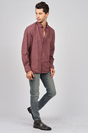 De Leone Erkek Uzun Kollu Yün Apre Gömlek 0171108 Bordo