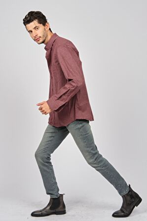 De Leone Erkek Uzun Kollu Yün Apre Gömlek 0171108 Bordo