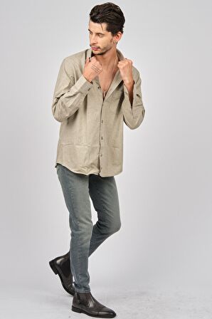 De Leone Erkek Uzun Kollu Yün Apre Gömlek 0171108 Bej