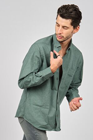 De Leone Erkek Uzun Kollu Yün Apre Gömlek 0171108 Yeşil