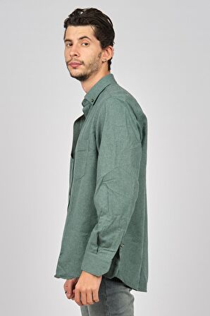 De Leone Erkek Uzun Kollu Yün Apre Gömlek 0171108 Yeşil