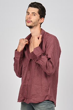 De Leone Erkek  Uzun Kollu Yün Apre Gömlek 0171114 Bordo