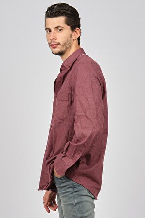 De Leone Erkek  Uzun Kollu Yün Apre Gömlek 0171114 Bordo