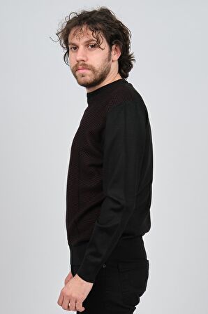 Pave Erkek Bisiklet Yaka Desenli Yün Kazak 4537063 Siyah