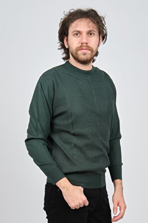 Pave Erkek Bisiklet Yaka Desenli Yün Kazak 4537063 Yeşil