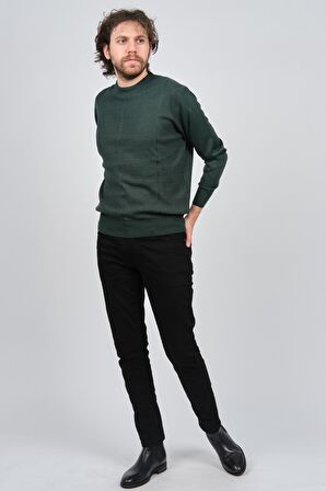 Pave Erkek Bisiklet Yaka Desenli Yün Kazak 4537063 Yeşil