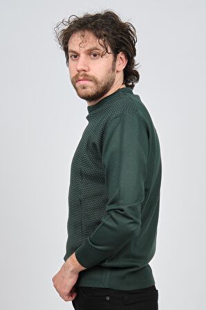 Pave Erkek Bisiklet Yaka Desenli Yün Kazak 4537063 Yeşil