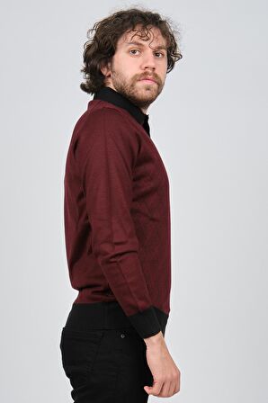 Pave Erkek Polo Yaka Desenli Yün Kazak 4537094 Bordo