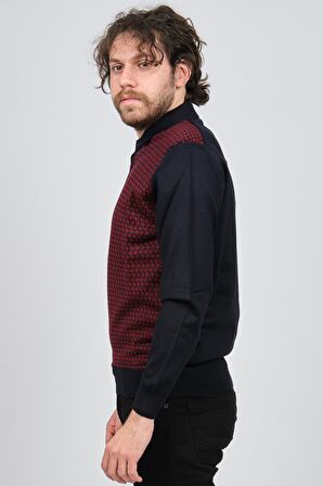 Pave Erkek Polo Yaka Desenli Yün Kazak 4537124 Bordo