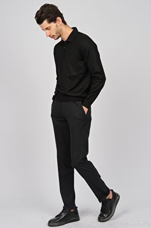 Pave Erkek Polo Yaka Yün Kazak 4538004 Siyah