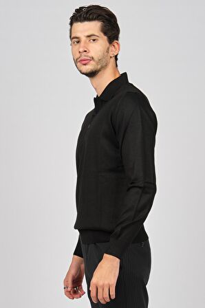 Pave Erkek Polo Yaka Yün Kazak 4538004 Siyah