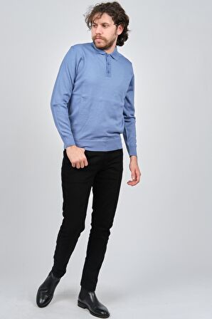 Pave Erkek Polo Yaka Yün Kazak 4538004 Mavi