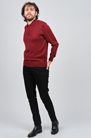 Pave Erkek Polo Yaka Yün Kazak 4538004 Bordo