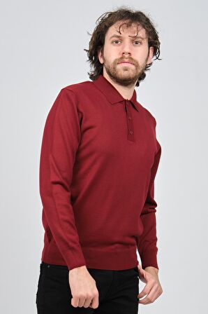Pave Erkek Polo Yaka Yün Kazak 4538004 Bordo