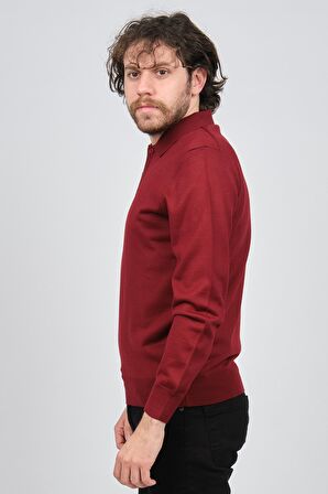 Pave Erkek Polo Yaka Yün Kazak 4538004 Bordo
