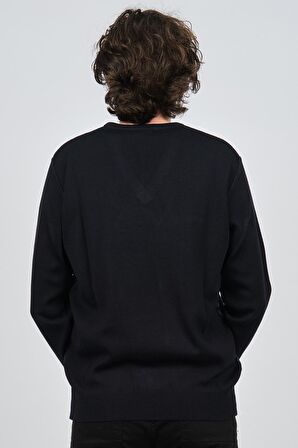 Pave Erkek V Yaka Desenli Yün Kazak 4539082 Lacivert