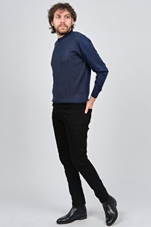 Pave Erkek Bisiklet Yaka Desenli Yün Kazak 4537063 Lacivert