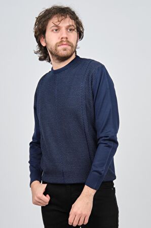 Pave Erkek Bisiklet Yaka Desenli Yün Kazak 4537063 Lacivert