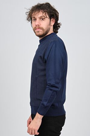 Pave Erkek Bisiklet Yaka Desenli Yün Kazak 4537063 Lacivert